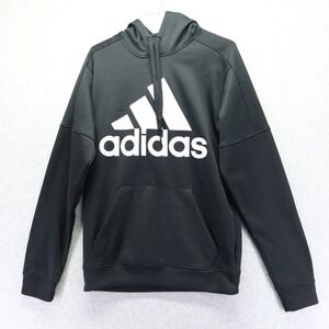 Adidas Hoodie Mens Small ClimaWarm Pullover Sweatshirt Logo Black Long Sleeve